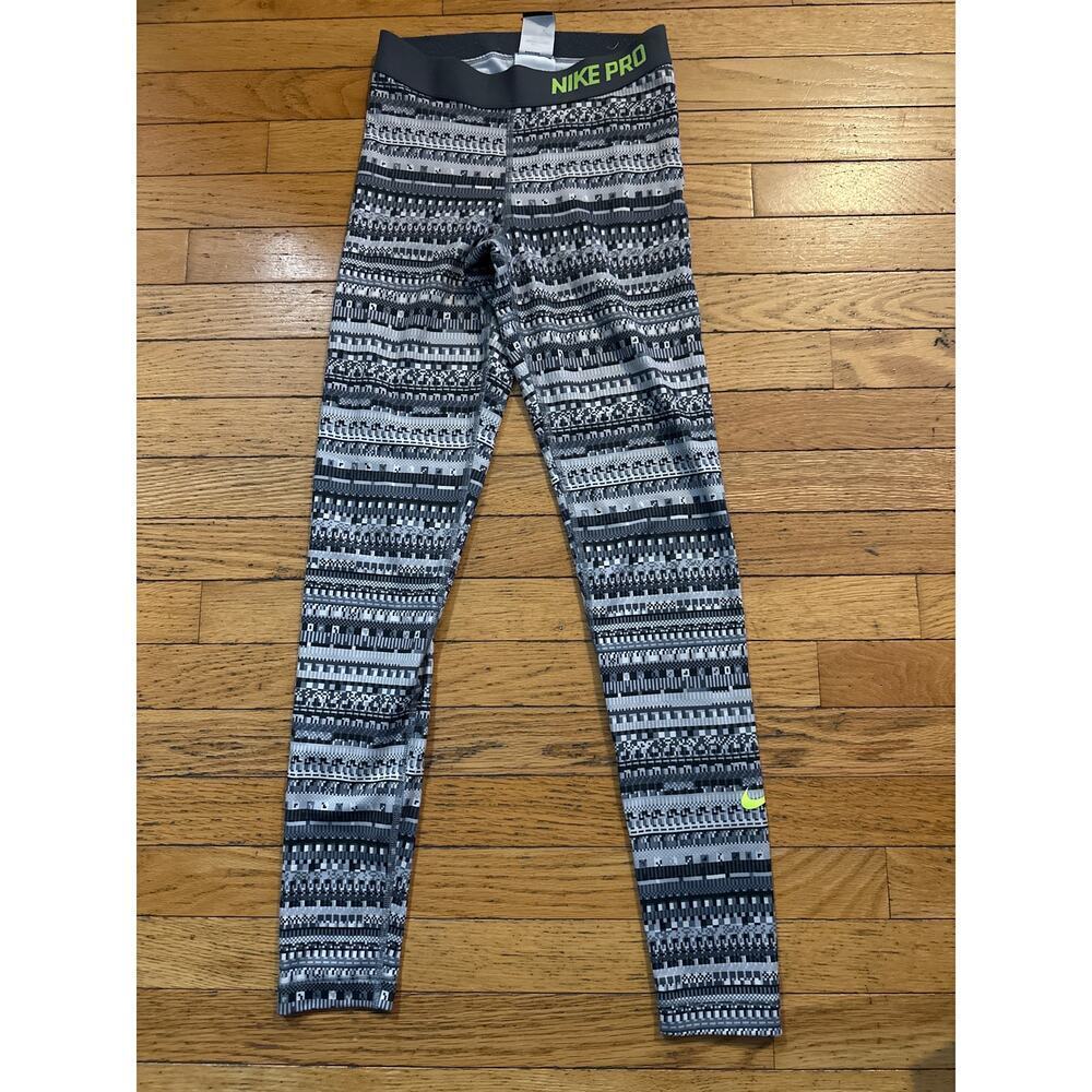 Nike Pro Dri-Fit Women’s Leggings Gray Black Pattern Athletic Training Pants S